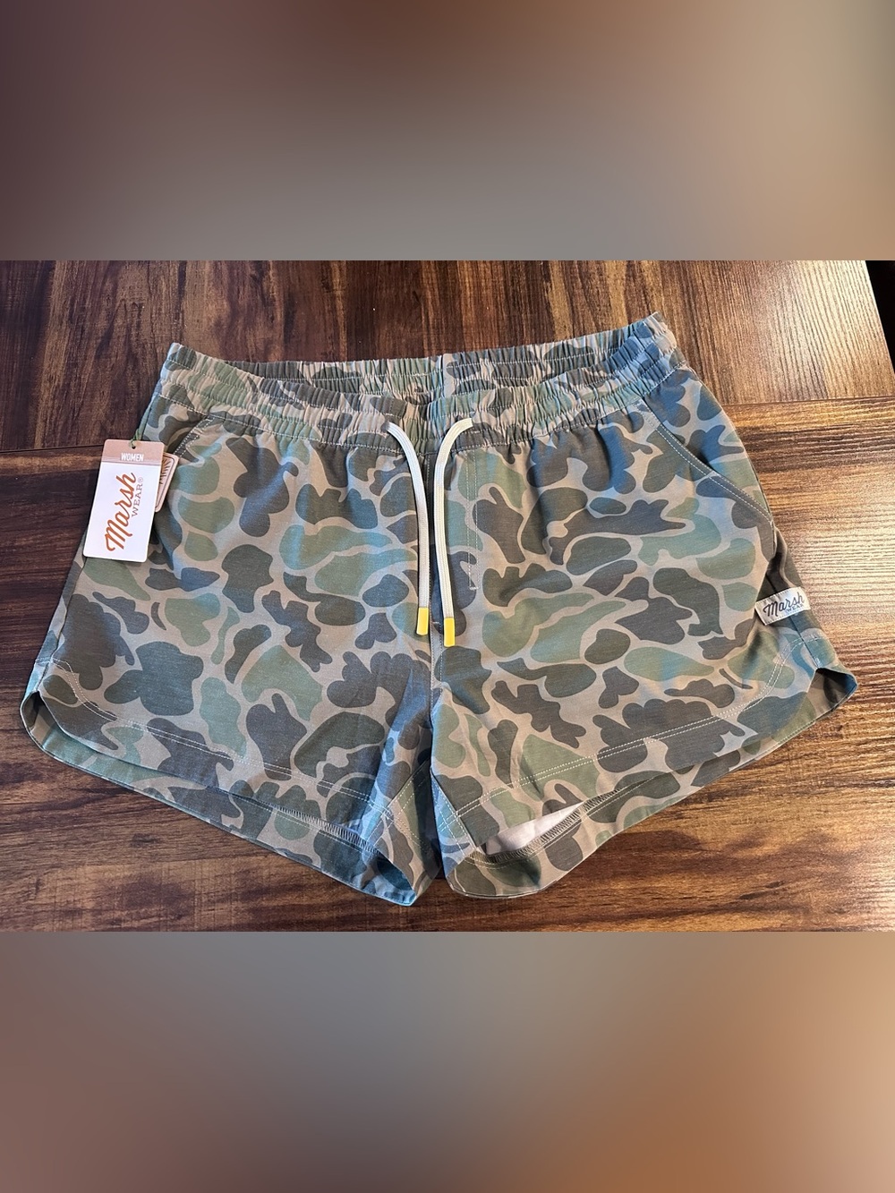 Marsh Camo Print Athletic Shorts for Women - Green Camo